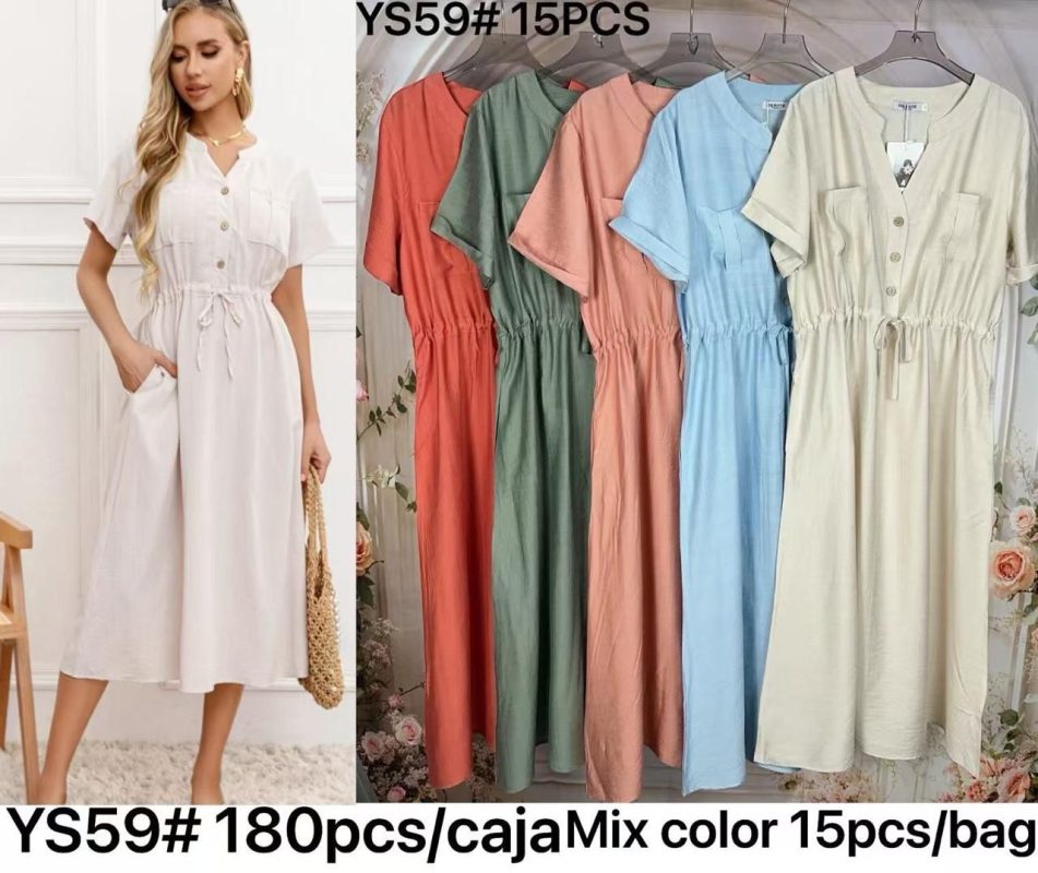 Vestido con cinturón y bolsillos-YS59