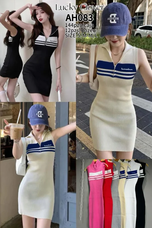 Vestido corto ajustado con cierre y rayas-AH083