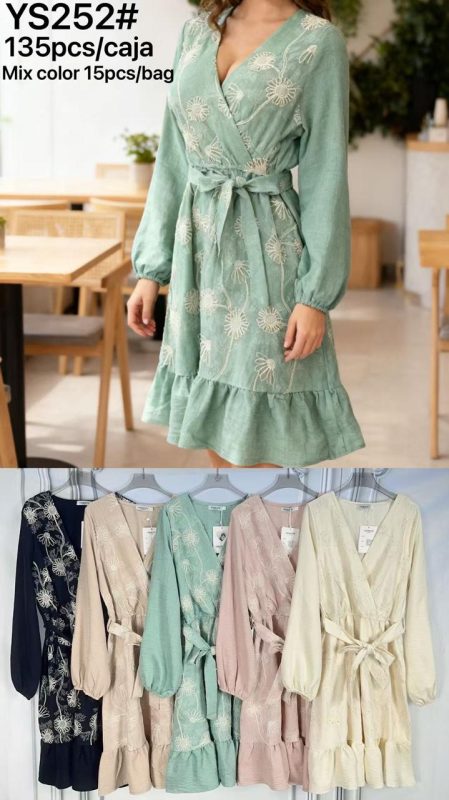 Vestido cruzado con bordado floral-YS252