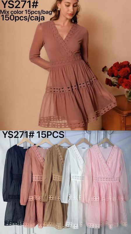 Vestido cruzado con encaje-YS271