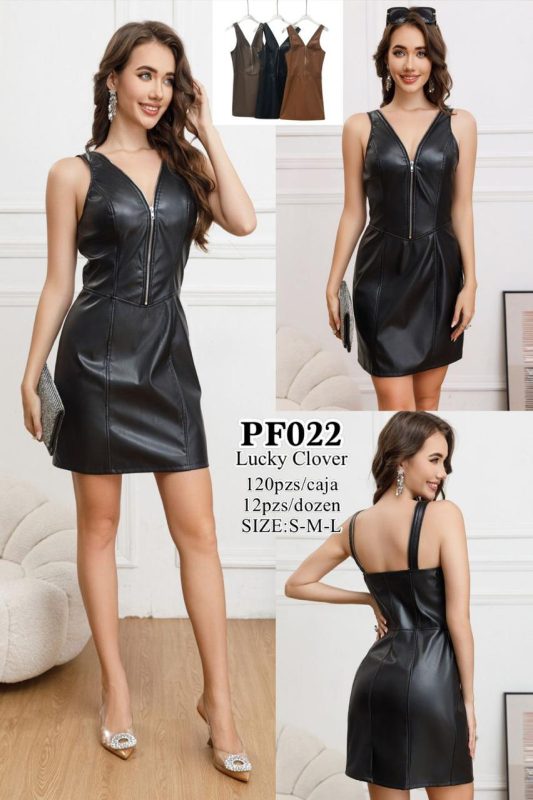 Vestido de Cuero con Cremallera-PF022