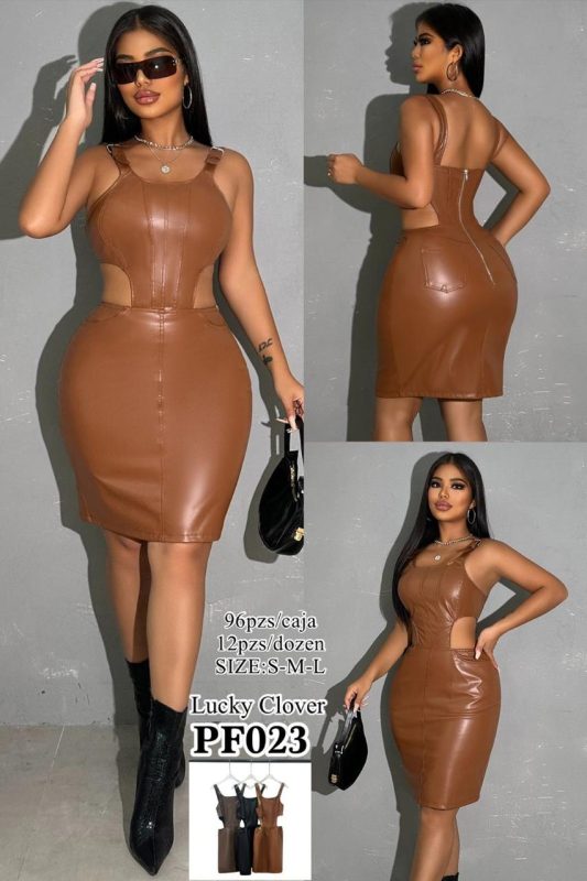 Vestido de cuero sintético-PF023