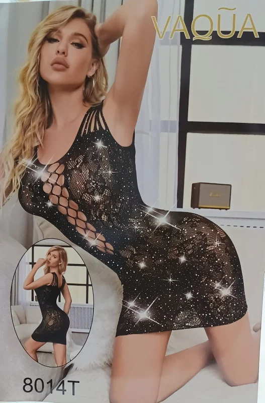 Vestido de encaje negro con brillos-8014T