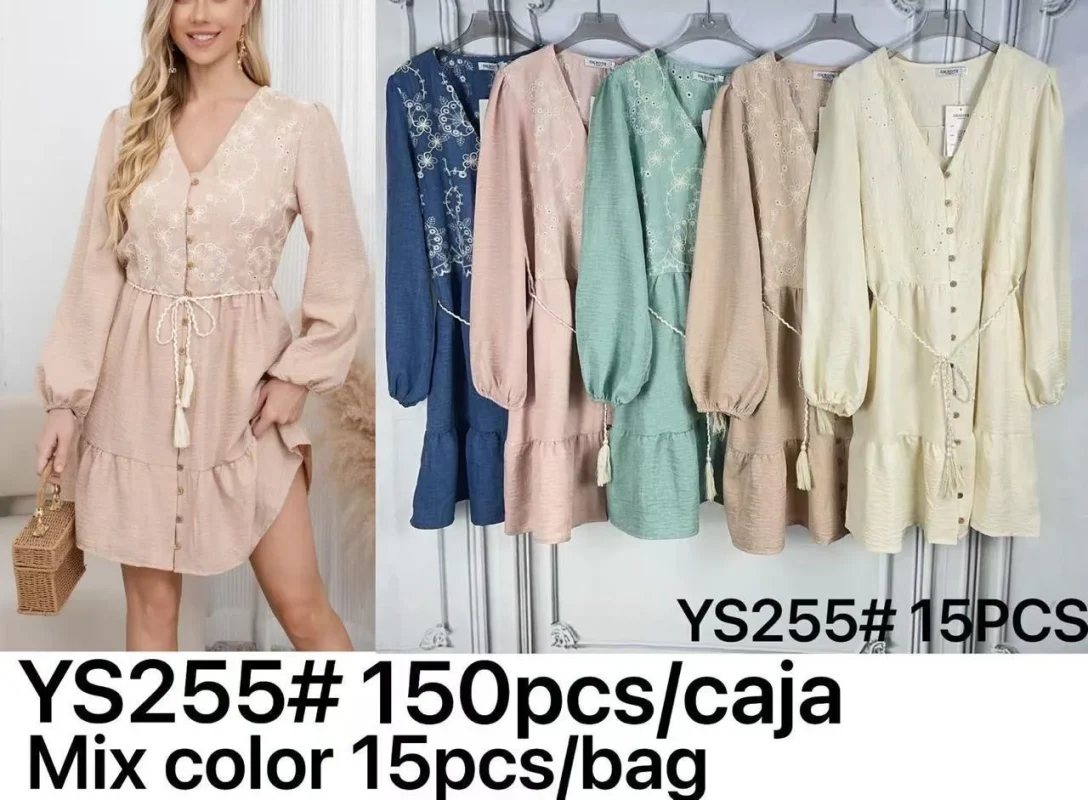 Vestido de manga larga con bordado-YS255