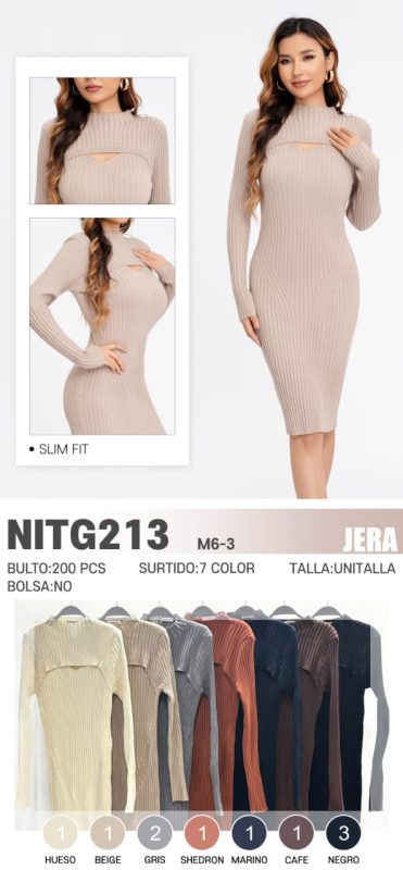 Vestido de punto con abertura en el pecho-NITG213