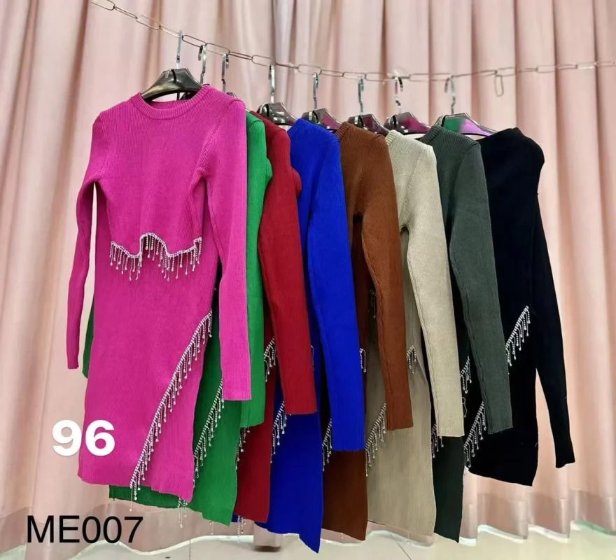 Vestido de punto con flecos brillantes-ME007