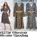 Vestido midi estampado animal print con cinturón-YS273 - 1