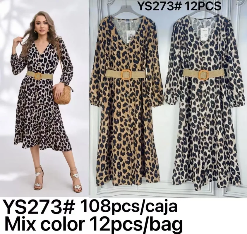 Vestido midi estampado animal print con cinturón-YS273