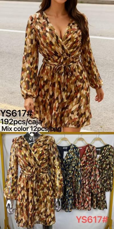 Vestido cruzado con cinturón-YS617