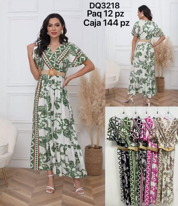 Vestido Estampado con Cinturón-DQ3218