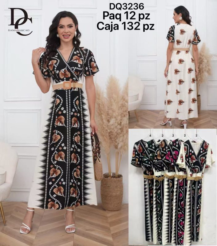 Vestido estampado con cinturón-DQ3237
