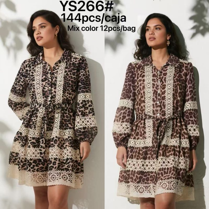 Vestido manga larga estampado animal print con encaje-YS266