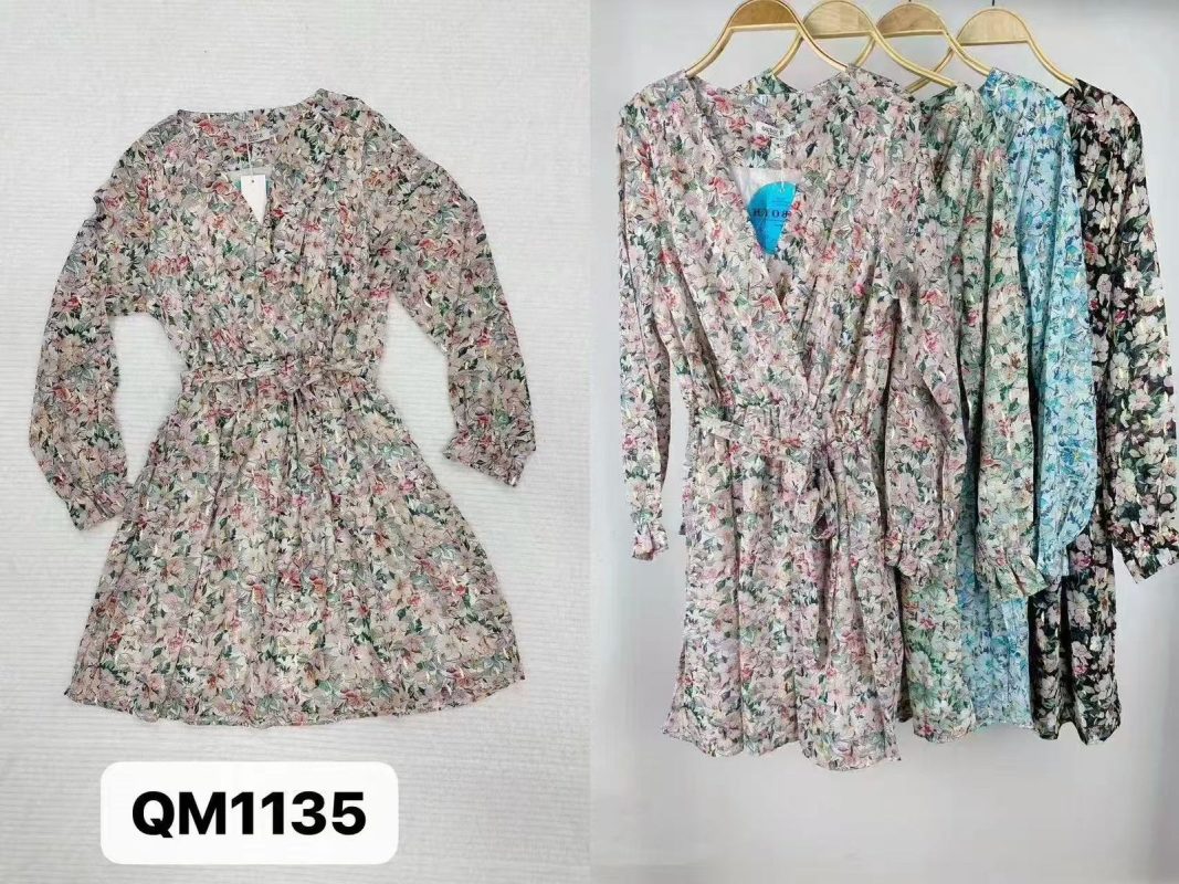 Vestido floral con cinturón-QM1135