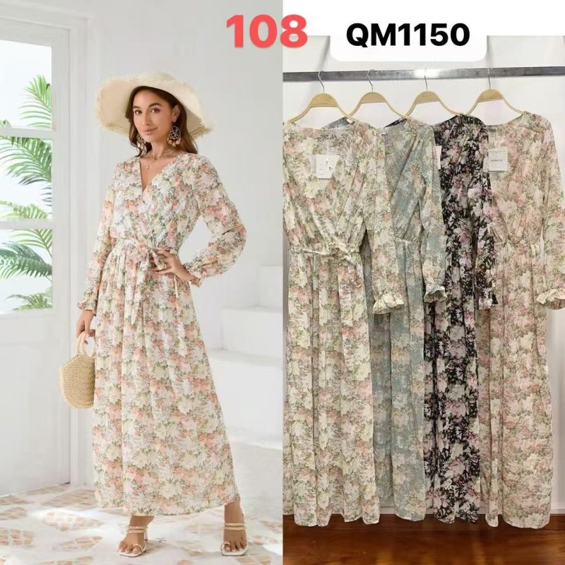 Vestido floral manga larga-QM1150