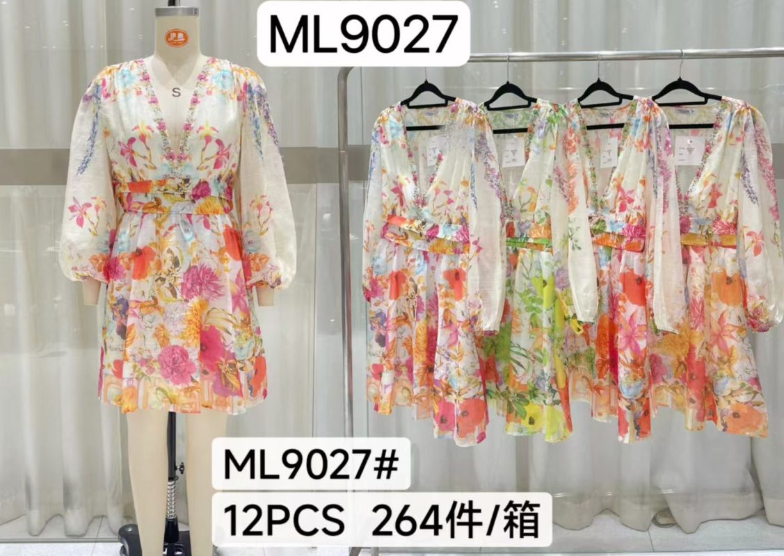 Vestido Floral con Mangas Largas-ML9027