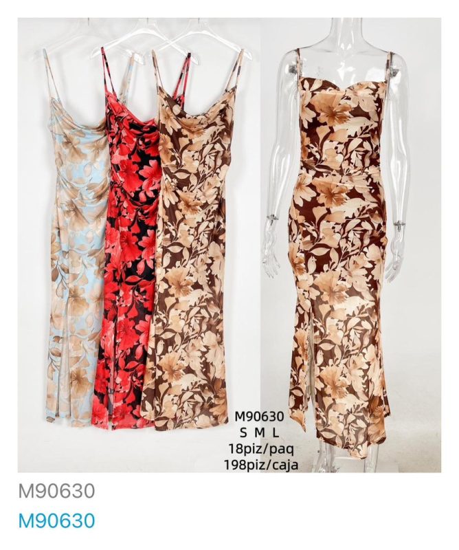 Vestido Floral Largo con Abertura-M90630