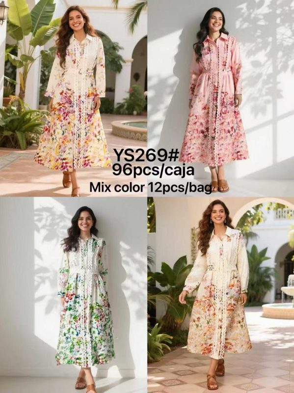 Vestido camisero floral con encaje-YS269
