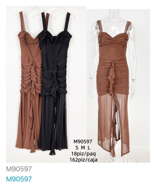 Vestido fruncido con abertura-M90597