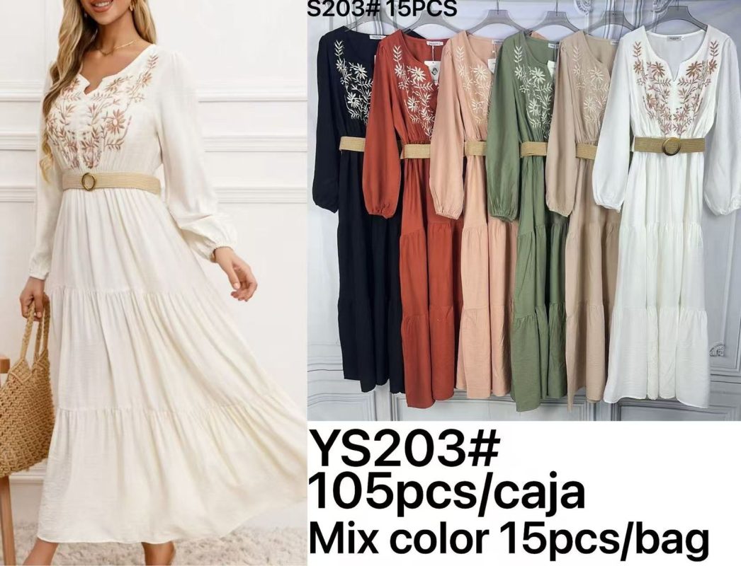 Vestido bordado con cinturón-YS203
