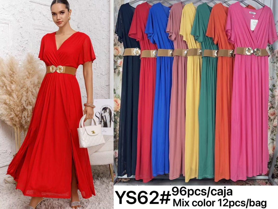 Vestido largo con cinturón-YS62