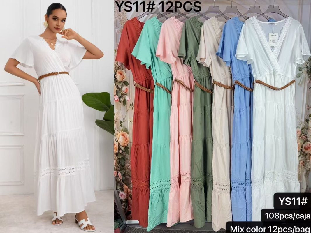 Vestido largo con cinturón-YS11