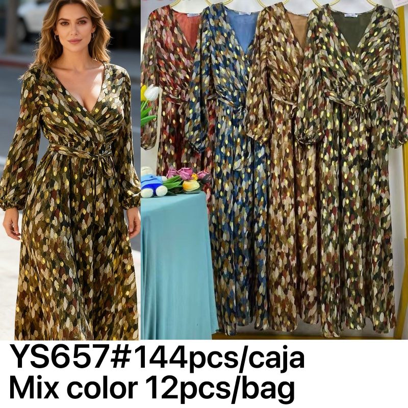 Vestido estampado con cinturón-YS657