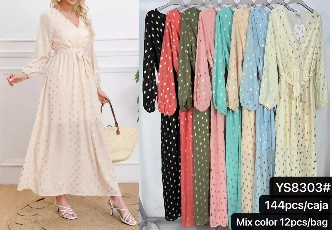 Vestido largo con lunares dorados-YS8303