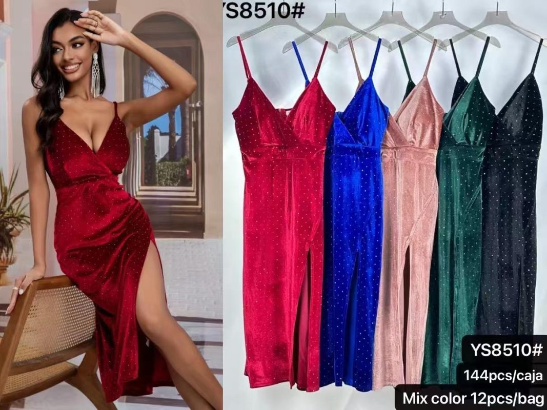 Vestido de terciopelo con abertura-YS8510