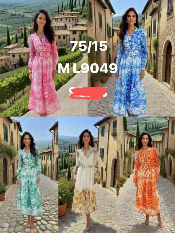 Vestido largo estampado con cinturón-ML9049