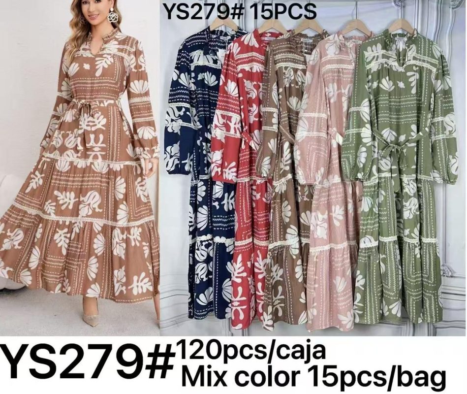 Vestido largo estampado floral con cinturón-YS279