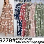 Vestido largo estampado floral con cinturón-YS279 - 1