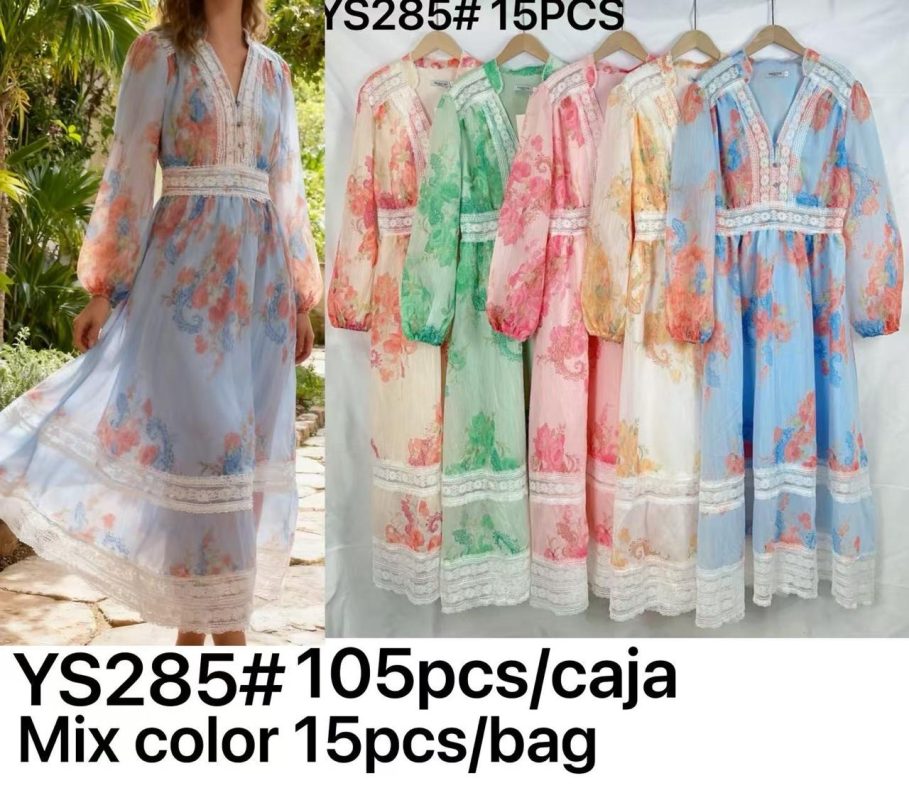 Vestido largo floreado con encaje-YS285