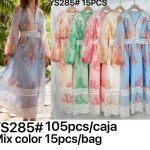 Vestido largo floreado con encaje-YS285 - 1