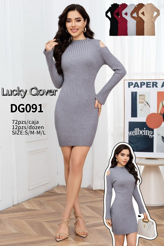 Vestido manga larga con hombros descubiertos-DG091