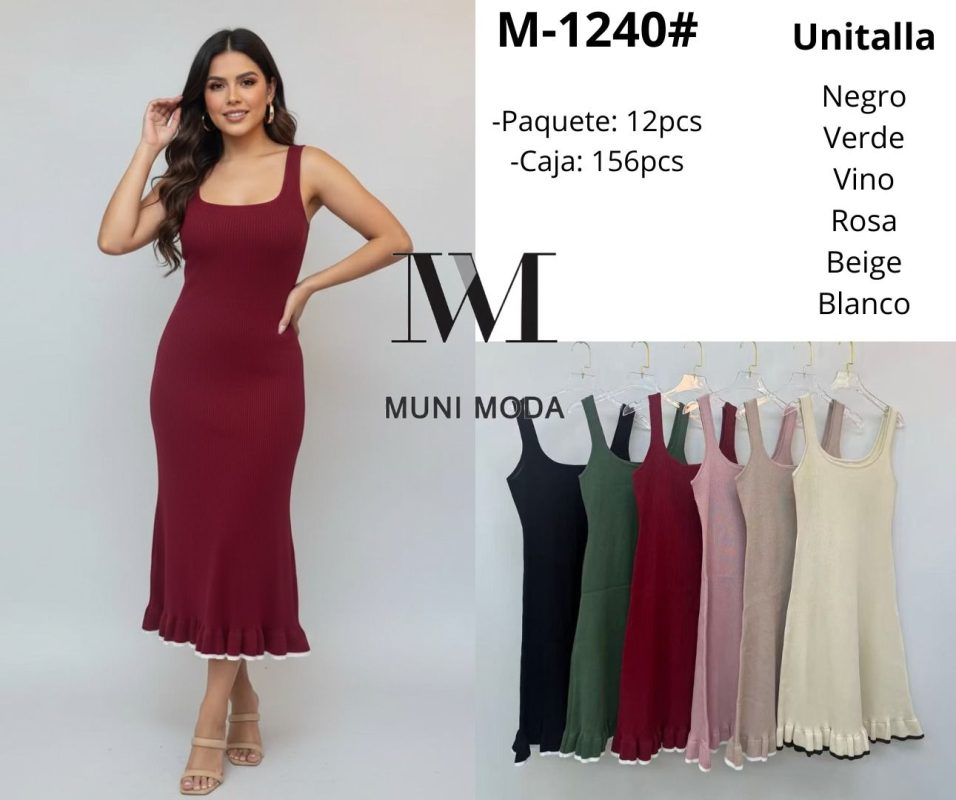 Vestido midi acanalado con olán-M-1240