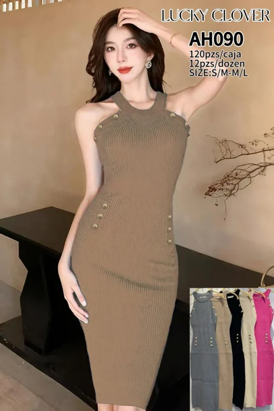 Vestido midi ajustado con botones-AH090