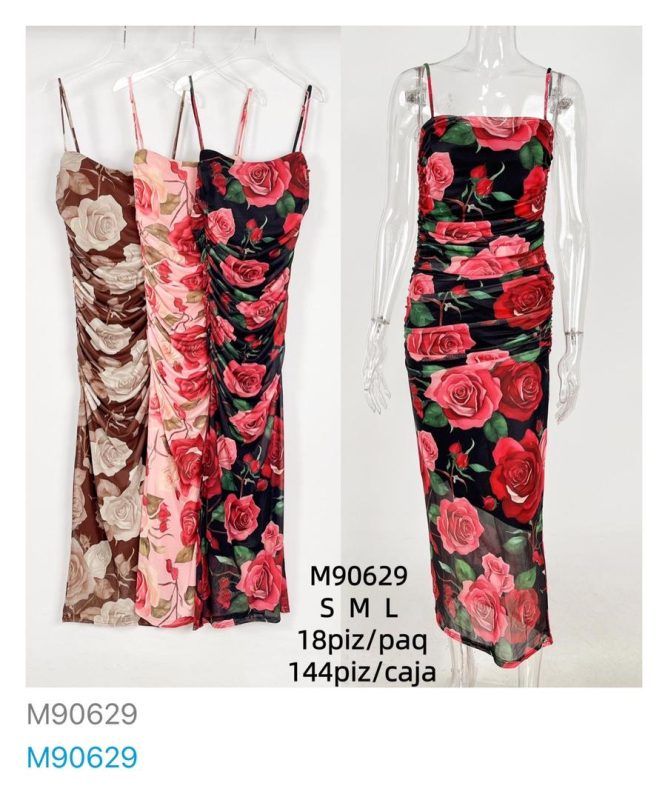 Vestido midi ajustado con estampado de rosas-M90629