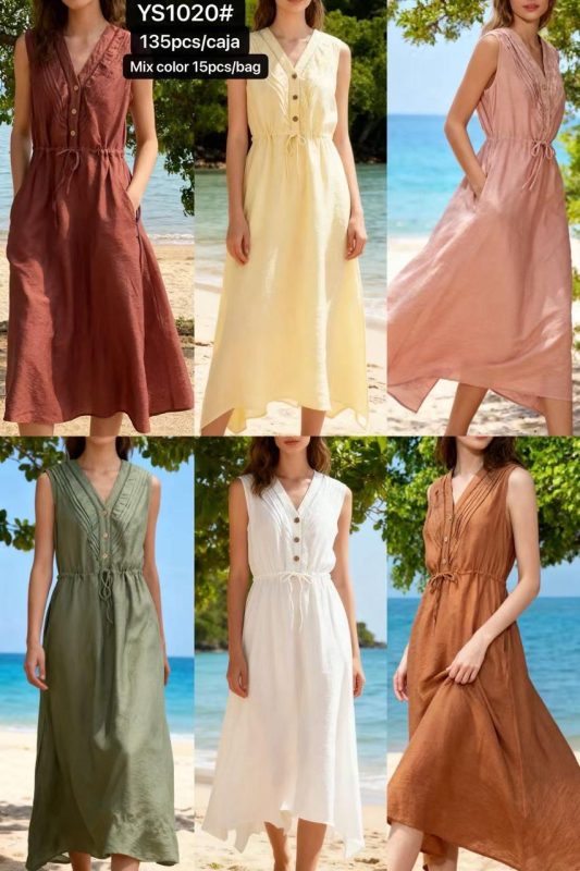 Vestido midi casual con cinturón-YS1020