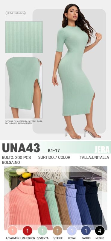 Vestido midi de punto canalé con abertura lateral-UNA43