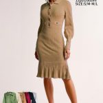 Vestido tejido acanalado con botones-AH138 - 1