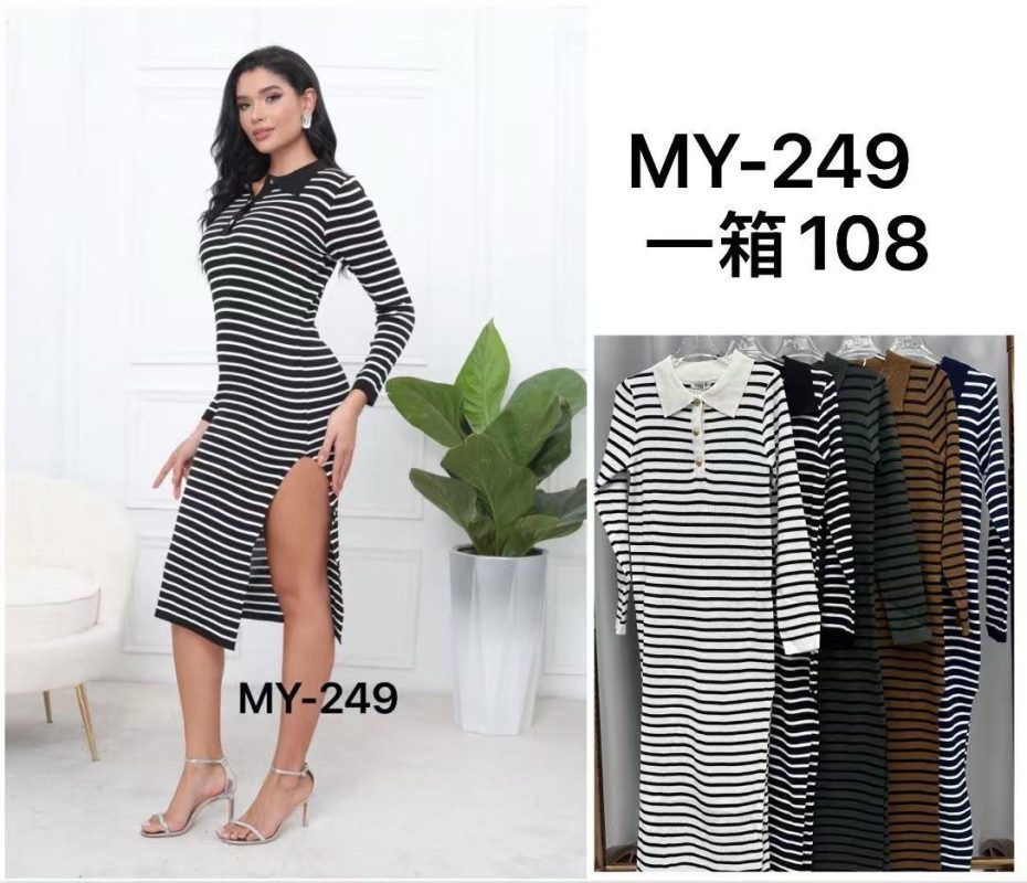 Vestido midi de rayas con abertura-MY249