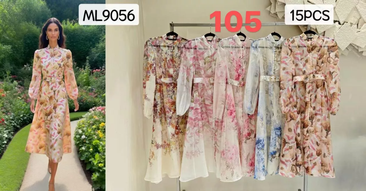 Vestido con estampado floral y mangas-ML9056