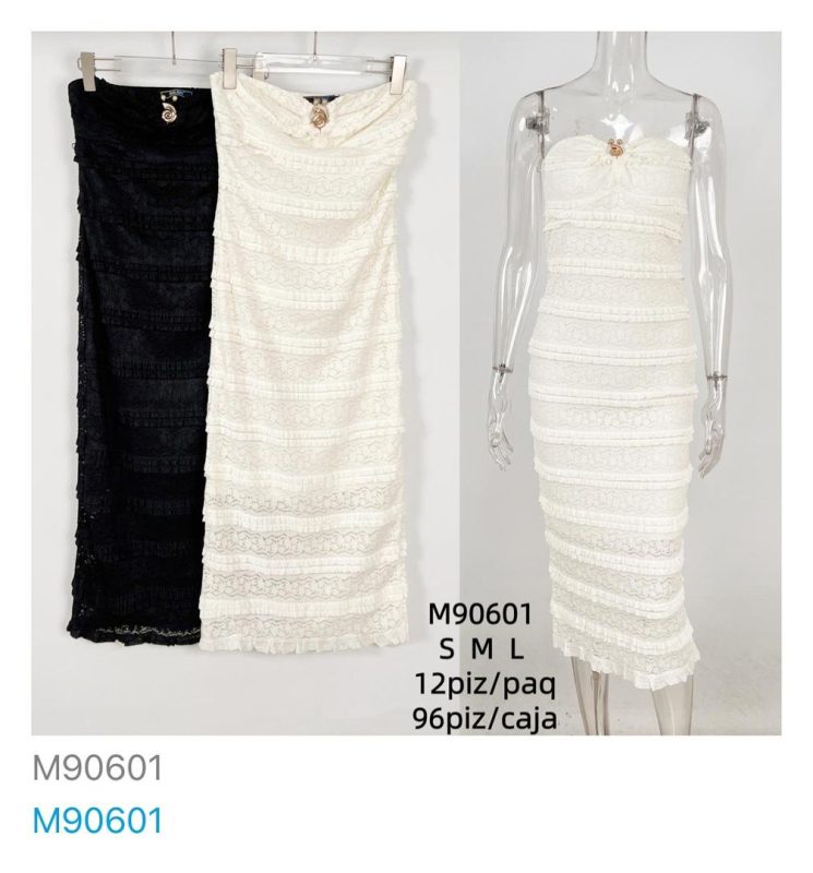 Vestido strapless con encaje-M90601