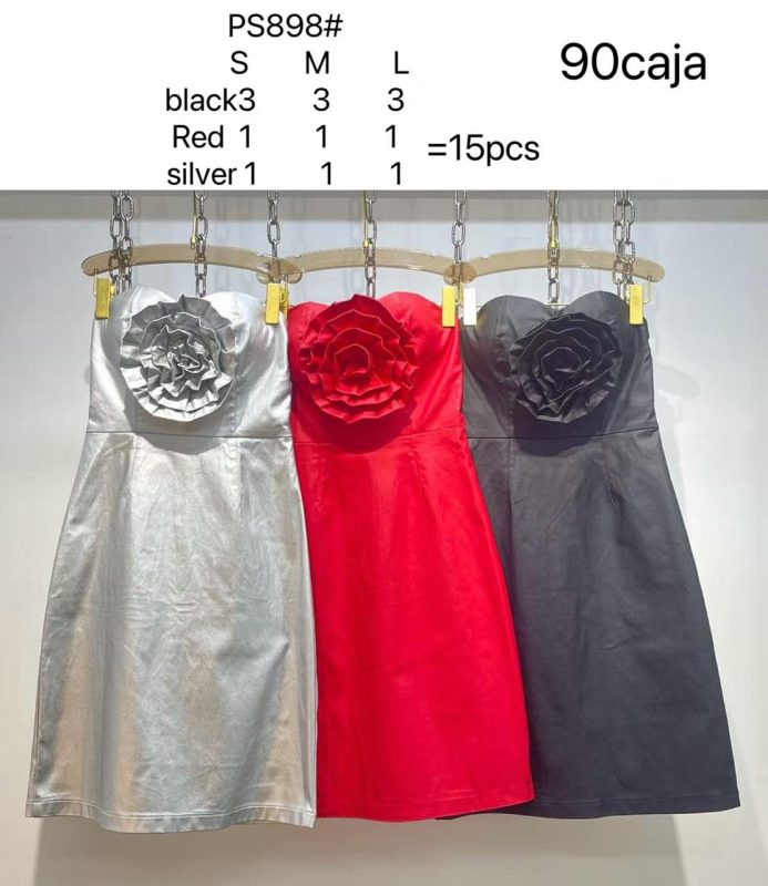 Vestido strapless con flor-PS898