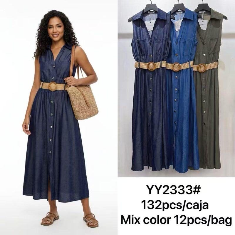 Vestido tipo camisa con cinturón-YY2333