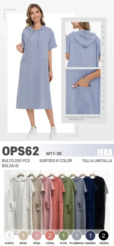 Vestido tipo sudadera con capucha y bolsillos-B-OPS62