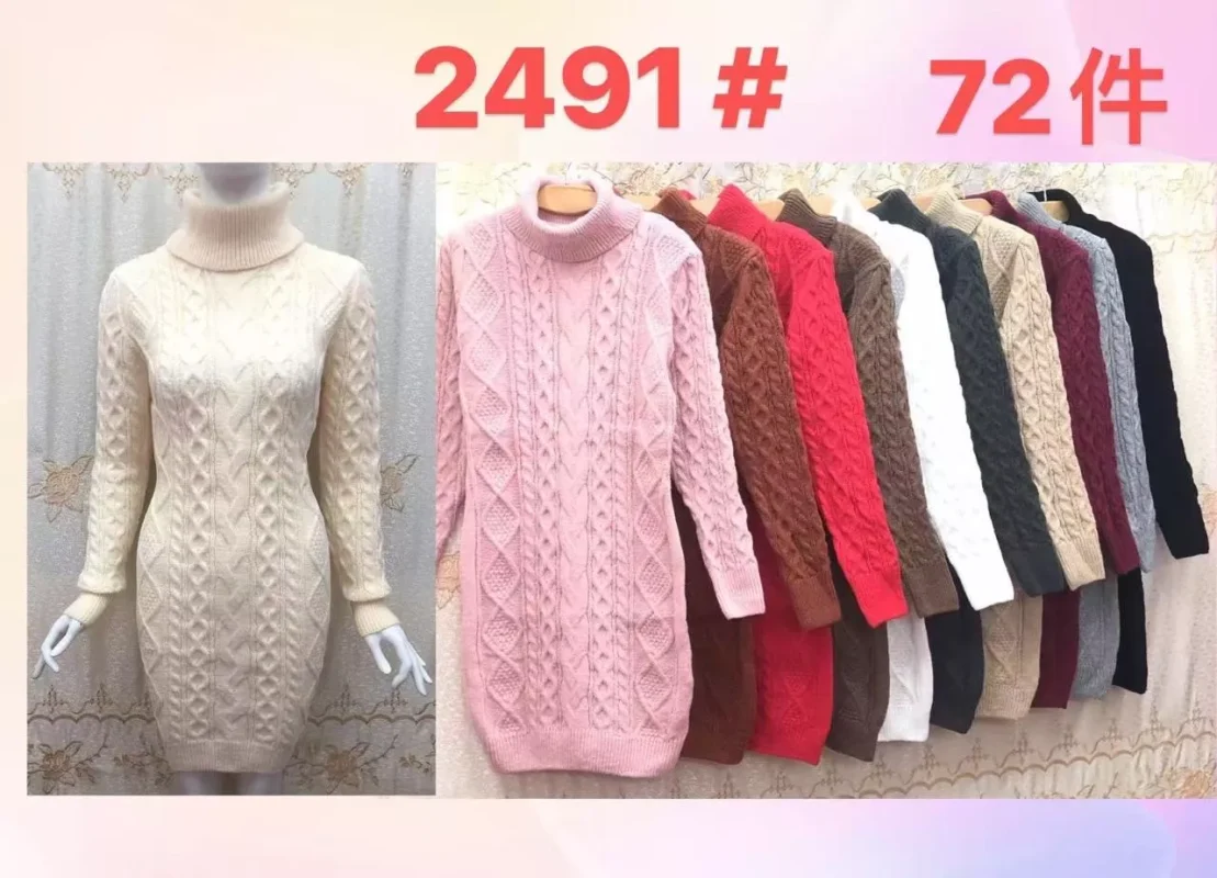 Vestido tipo suéter con cuello alto-2491