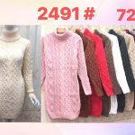 Vestido tipo suéter de punto trenzado con cuello alto-JY2491 - 3