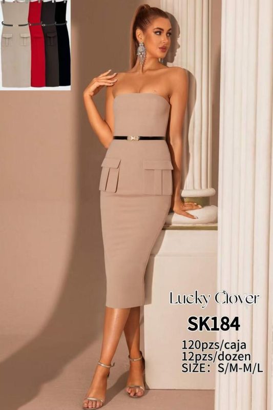 Vestido tubo strapless con cinturón-SK184
