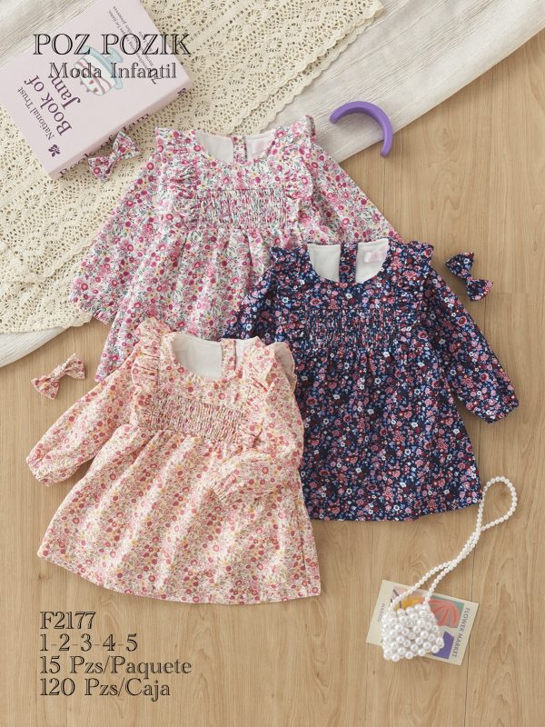 Vestidos florales con manga larga para niña-F2177